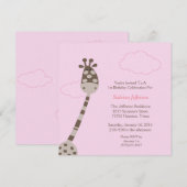 5x5 Rosa Giraffe Erster Geburtstag Einladung (Vorne/Hinten)
