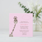 5x5 Rosa Giraffe Erster Geburtstag Einladung (Stehend Vorderseite)