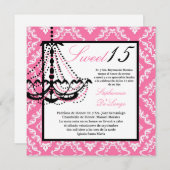 5x5 Rosa Kronleuchter Quinceanera Einladung (Vorne/Hinten)