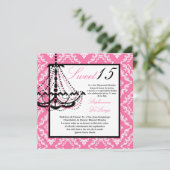 5x5 Rosa Kronleuchter Quinceanera Einladung (Stehend Vorderseite)