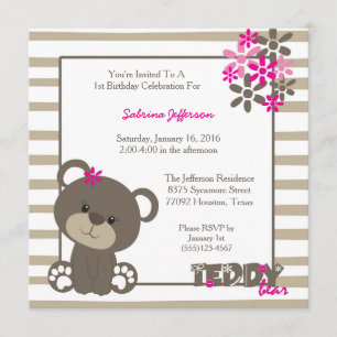 5x5 Rosa Teddy Bären Geburtstagsparty Einladung