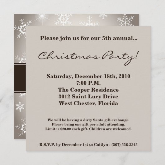 5x5 Weihnachten XMAS Schneeflocken Weihnachten Ein Einladung (Vorne/Hinten)