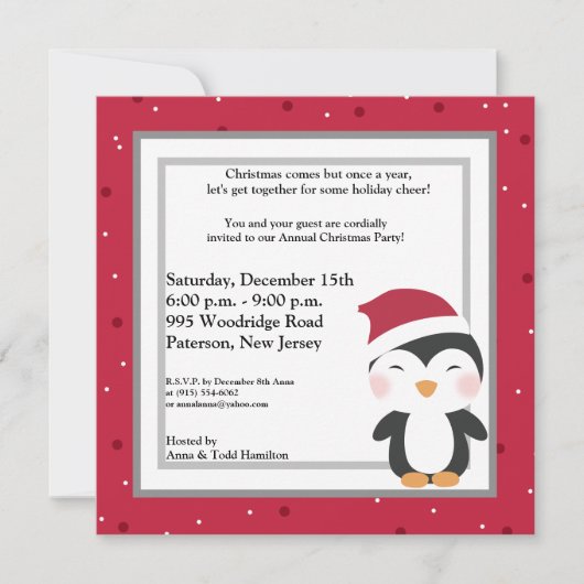 5x5 Weihnachts-Hat Pinguin Einladung (Vorderseite)