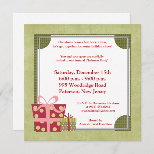 5x5 Weihnachtsgeschenke Einladung (Vorne/Hinten)