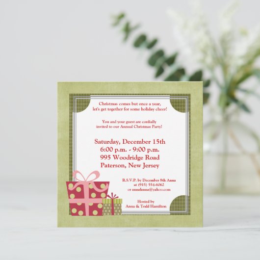 5x5 Weihnachtsgeschenke Einladung (Stehend Vorderseite)
