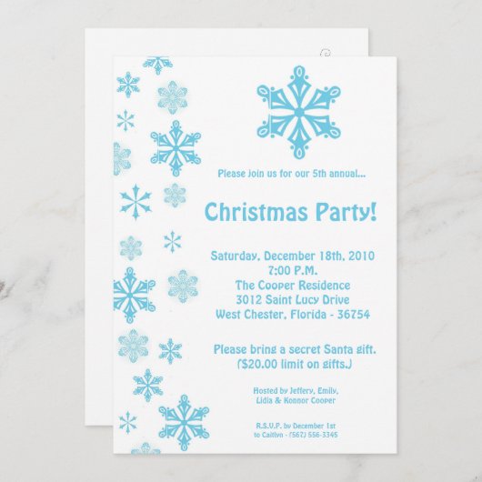5x7 Blue Snowflakes Christmas Party Einladung (Vorne/Hinten)