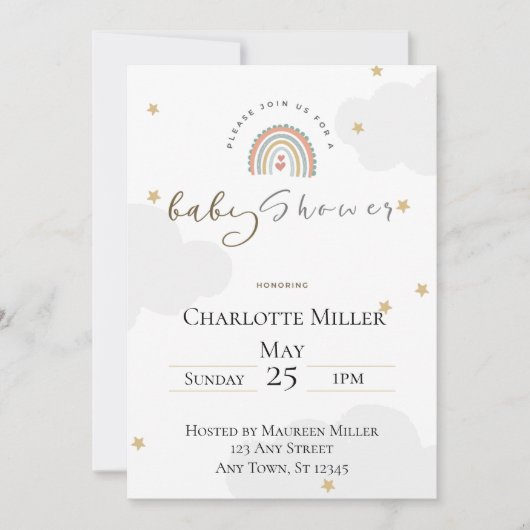 5x7 Boho Rainbow Baby Shower Invitation Einladung (Vorderseite)