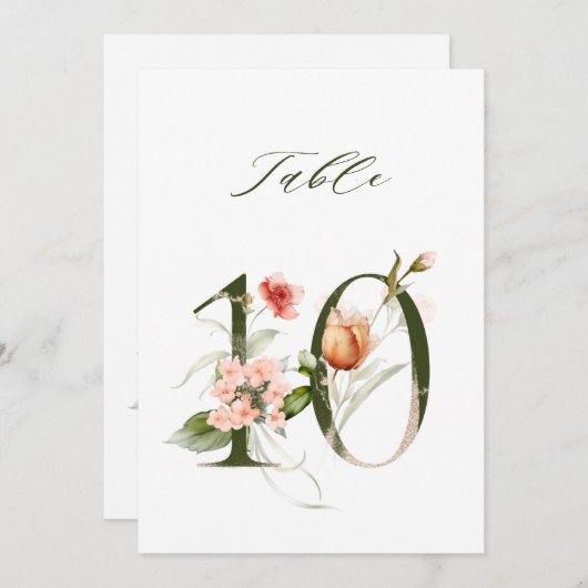 5x7 Botanical Floral Number 10, Table Number Einladung (Vorne/Hinten)