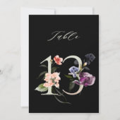 5x7 Botanical Floral Number 13, Black Table Number Einladung (Vorderseite)