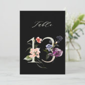 5x7 Botanical Floral Number 13, Black Table Number Einladung (Stehend Vorderseite)