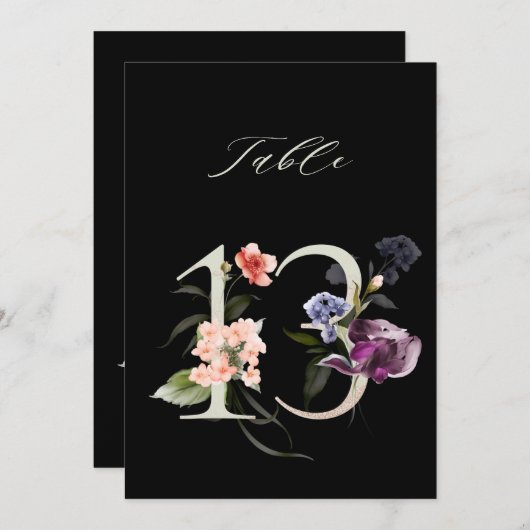5x7 Botanical Floral Number 13, Black Table Number Einladung (Vorne/Hinten)