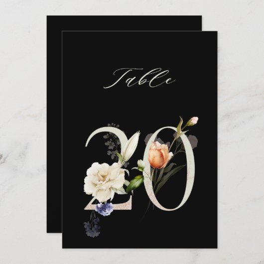 5x7 Botanical Floral Number 20, Black Table Number Einladung (Vorne/Hinten)