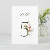 5x7 Botanical Floral Number 5, Table Number Einladung (Stehend Vorderseite)