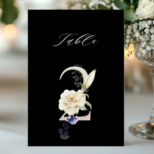 5x7 Botanische Blumen-Tischnummer 2, schwarze Tisc Einladung