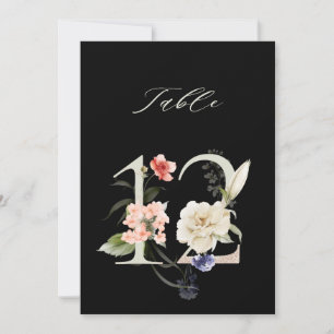 5x7 Botanische Blumige Nummer 12, Schwarze Tischnu Einladung
