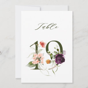5x7 Botanische Blumige Nummer 19, Tischenummer Einladung