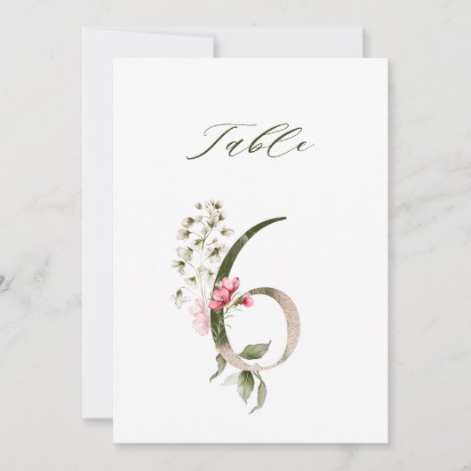 5x7 Botanische Blumige Nummer 6, Tischnummer (Vorderseite)