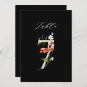 5x7 Botanische Blumige Nummer 7, Schwarze Tischnum Einladung (Vorne/Hinten)