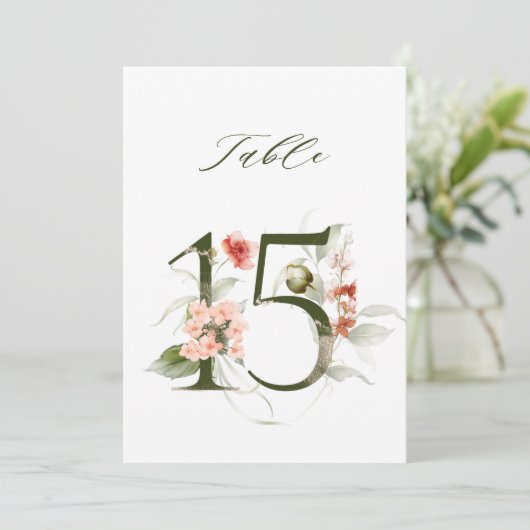 5x7 Botanische Blumige Zahl 15, Tischkarte Einladung (Stehend Vorderseite)