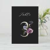 5x7 Botanische Florale Nummer 3, Schwarze Tischnum Einladung (Stehend Vorderseite)