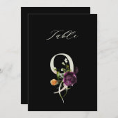 5x7 Botanische Florale Nummer 9, Schwarze Tischnum Einladung (Vorne/Hinten)