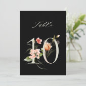 5x7 Botanische Florale Zahl 10, Schwarze Tischnumm Einladung (Stehend Vorderseite)