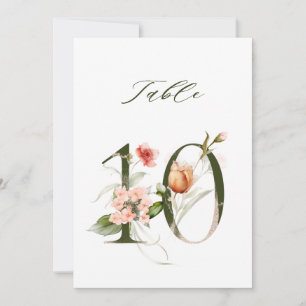 5x7 Botanische Florale Zahl 10, Tischkarte Einladung