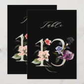 5x7 Botanische Florale Zahl 13, Schwarze Tischzahl Einladung (Vorne/Hinten)