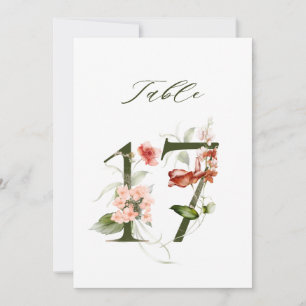 5x7 Botanische Florale Zahl 17, Tischkarte Einladung