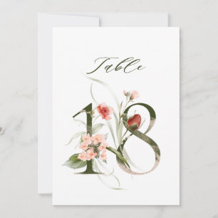 5x7 Botanische Florale Zahl 18, Tischkarte Einladung