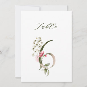 5x7 Botanische Florale Zahl 6, Tischenummer Einladung