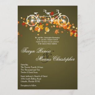 5x7 Braune Herbst-Doppel-Fahrrad-Hochzeitseinladun Einladung