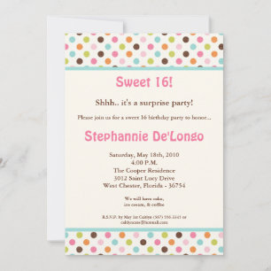 5x7 Bubblegum PolkaDot Sweet16 Geburtstagseinladun Einladung