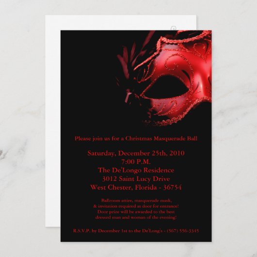 5x7 Christmas XMAS Masquerade Ball Mask Einladung (Vorne/Hinten)