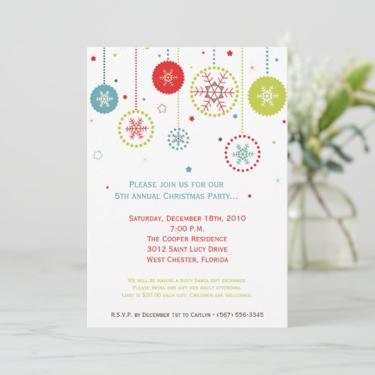 5x7 Colorful Snowflake Christmas Einladung (Stehend Vorderseite)