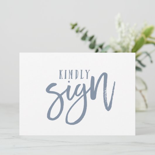 5X7 Gästebuchschild | Brush Script (Staubblau) (Stehend Vorderseite)