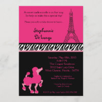 5x7 Girly Rosa Pudel Paris Baby Shower Einladung