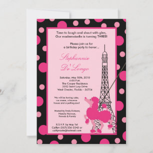 5x7 Mädchen Rosa Pudel Paris Geburtstagseinladung Einladung