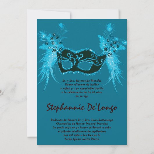 5x7 Masquerade Quinceanera Birthday Invitation Einladung (Vorderseite)