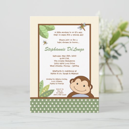 5x7 Papagayo Monkey Safari Baby Shower Einladung (Stehend Vorderseite)