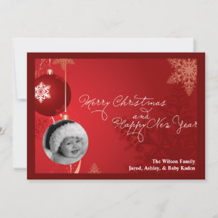 5x7 roter Ornamente-Schneeflocken-FOTO-Weihnachtsk Feiertagskarte