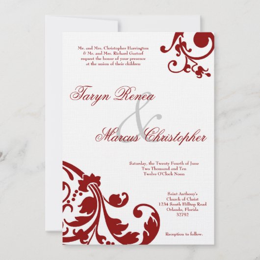 5x7 Rubinrotes Blumenleinen Hochzeitseinladung Einladung (Vorderseite)
