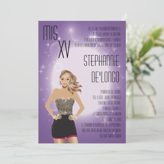 5x7 Sassy Blonde Quinceanera Birthday Einladung (Stehend Vorderseite)