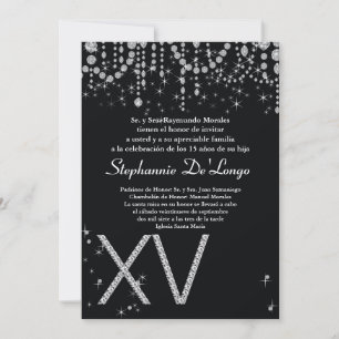 5x7 Schwarze Diamant Quinceanera Geburtstagseinlad Einladung
