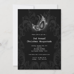 5x7 Silver Masquerade Christmas XMAS Invitation Einladung