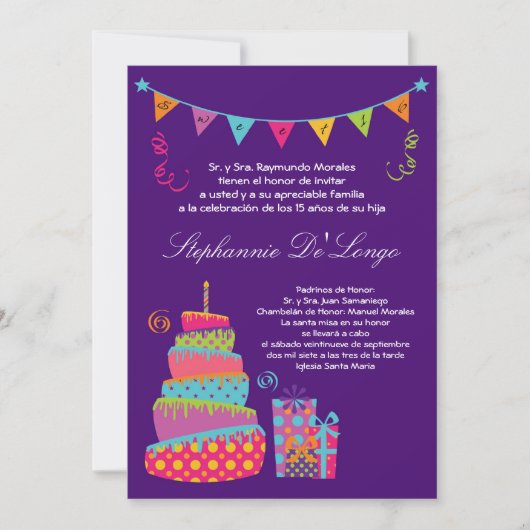 5x7 Topsey Cake Quinceanera Birthday Einladung (Vorderseite)