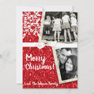 5x7 Weihnachts- Roter Glitter-Schneefla PHOTO Kart Feiertagskarte