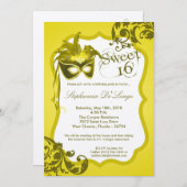 5x7 Yellow Masquerade Mask 16 Birthday Invitation Einladung (Vorne/Hinten)