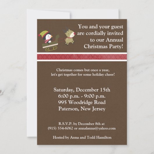 5x7Penguin/Ren-Weihnachtsspiel-Einladung Einladung (Vorderseite)