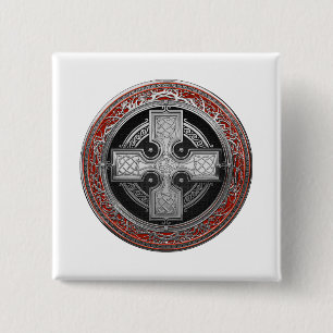 [600] Altes keltisches Heiliges Silberknotenkreuz Button